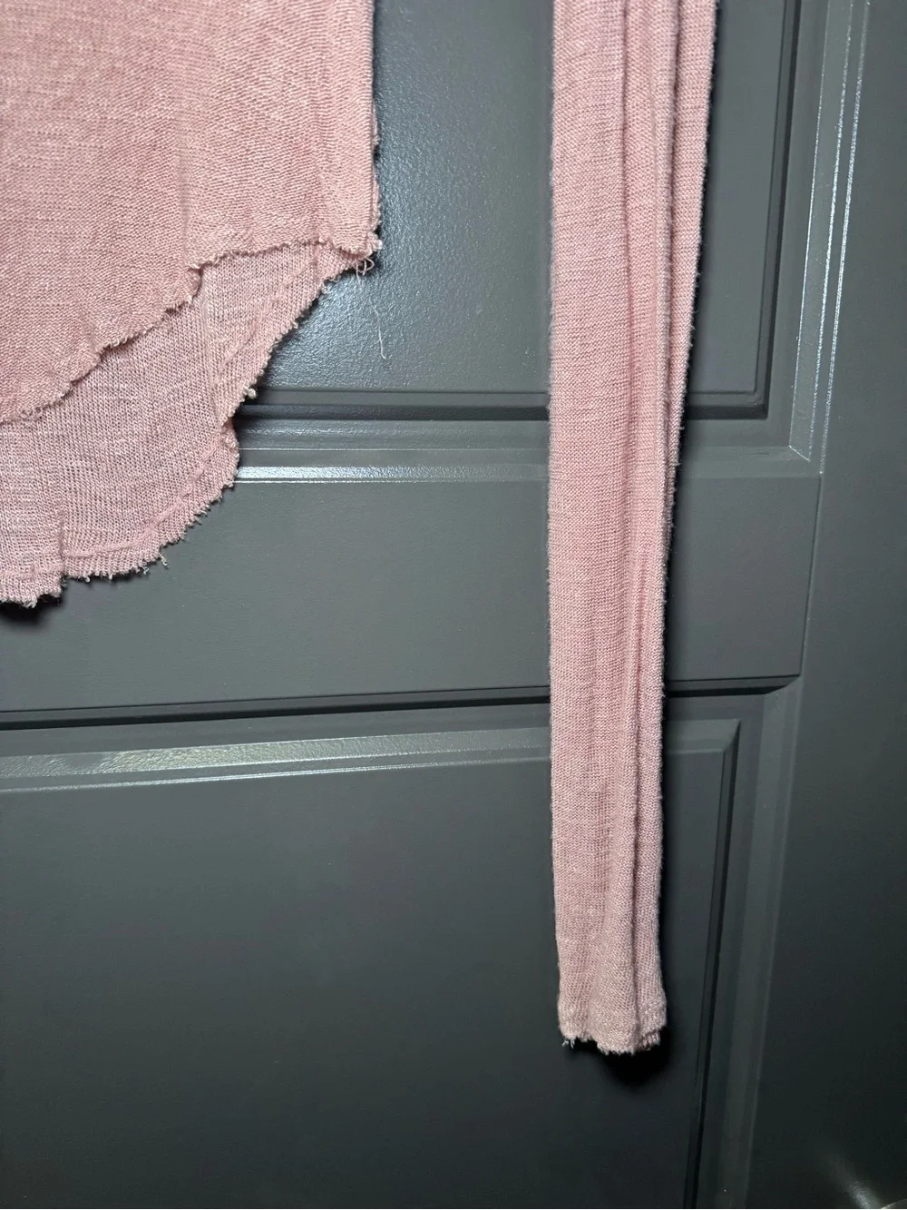 Long-Sleeve Tee in Blush Pink with Contrast Neck
